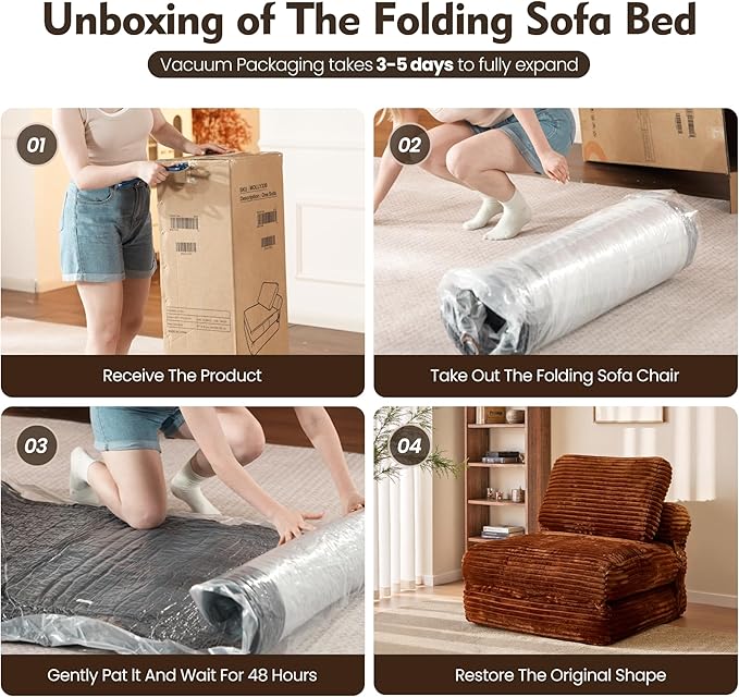 ovios Folding Sofa Bed, Foldable Sleeper Chair Floor Futon, Comfy Portable Convertible Fold Out Lounge Chairs for Living Room Bedroom, Brown