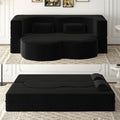 Modern Floor Sofa with 2 Pillows, Convertible Plush Corduroy Foam-Filled Sleeper Sofa Bed, Full Size Folding Mattress for Living Room, Guest Bed, No Assembly Required, Black