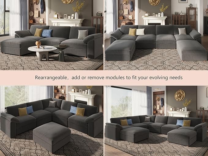 EASE MOOSE Oversized Modular Sectional Sofa, Extra Large L Shape Sectional Cloud Couch,Comfty Deep Seat Wide Modular Sofa for Living Room Removable Cover