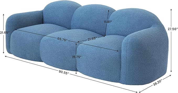 JACH 3-Seater Minimalist Sofa for Apartment, Modern Comfy Upholstered Floor Sofas, Boneless Leisure Couches, Small Cloud Couch for Living Room Bedroom, Small Space (Blue, No Assembly Required)