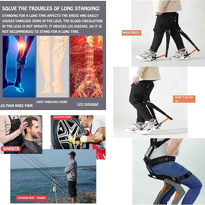 Adjustable Wearable Invisible Chair, Exoskeleton Seat for Camping, Portable Folding Stool with 5 Heights, Lightweight Human Support Chair for Outdoor Activities