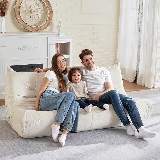 HABUTWAY Bean Bag Chair, Giant Bean Bag Chairs for Adults, 3 Seater Fireside Chair, Lazy Large Floor Bean Bag Sofa for Living Room, Bedroom, Dorm, Office (Beige)