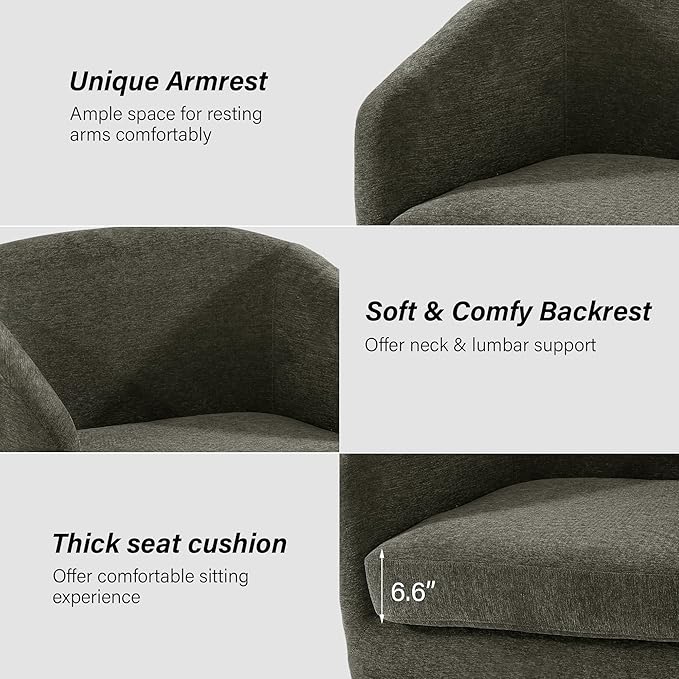 Swivel Barrel Chair, Modern Round PU Leather Accent Armchair for Living Room, Bedroom, Oversized Comfy Club Reading Chairs for Adults (Chenille Tan, Set of 2)