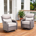 Pugire Luxury Outdoor Swivel Rocker Patio Chairs Set of 2 with 6-Inch Thick Cushions, High Back Swivel Patio Chairs Wicker Outdoor Gliders for Porch, Yard, Deck, Poolside, Brown/Beige
