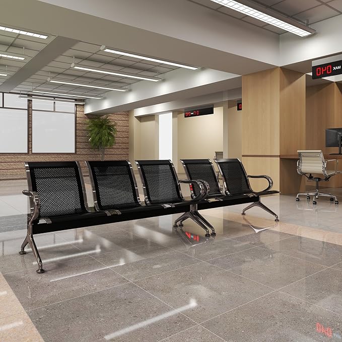 Kinfant Waiting Room Chairs Set - 5-Seat Office Guest Reception Seat Waiting Room Bench with Armrest for Airport, Hospital, Bank, Salon, Barbershop, Hall(Black Mesh)