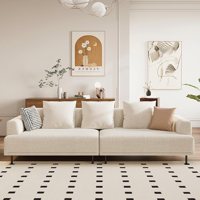 Modular Sectional Sofa for Living Room, 109.4" Wide Mid-Century Modern Fabric Couch with Cozy Seating, Suitable for Living Room, Bedroom & Daily Relaxation - Beige