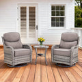 Pugire Luxury Outdoor Swivel Rocker Patio Chairs Set of 3, High Back Swivel Patio Chairs with Side Table & 6-Inch Thick Cushions, Wicker Outdoor Bistro Set for Porch, Yard, Deck, Poolside, Grey