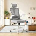Ergonomic Office Chair - 400LB Comfy Desk Chairs with Adjustable Headrest and Lumbar Back Support, Mesh Computer Chairs with Wheels and Arms for Home Office, Study (Gray-with Headrest)