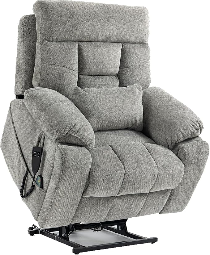 Oversized Lumbar Power Lift Chair with Heat and Massage for Elderly, 26in Extra Wide Recliner Chair for Big Man 400lbs, Dual Motor Hidden Cup Holder Lay Flat Recliner for Seniors Sleeping