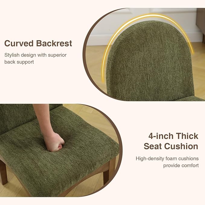 DUOMAY Modern Dining Chairs Set of 6, Mid Century Chenille Upholstered Dining Room Chairs Kitchen Chairs with Solid Rubberwood Legs, Armless Accent Side Chairs, Green