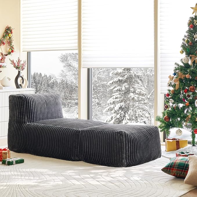 Bean Bag Chair, Giant Bean Bag Chairs for Adults, Comfy Corduroy Boneless Chair, Memory Foam Filled Bean Bag Sofa for Living Room, Bedroom, Balcony, Grey