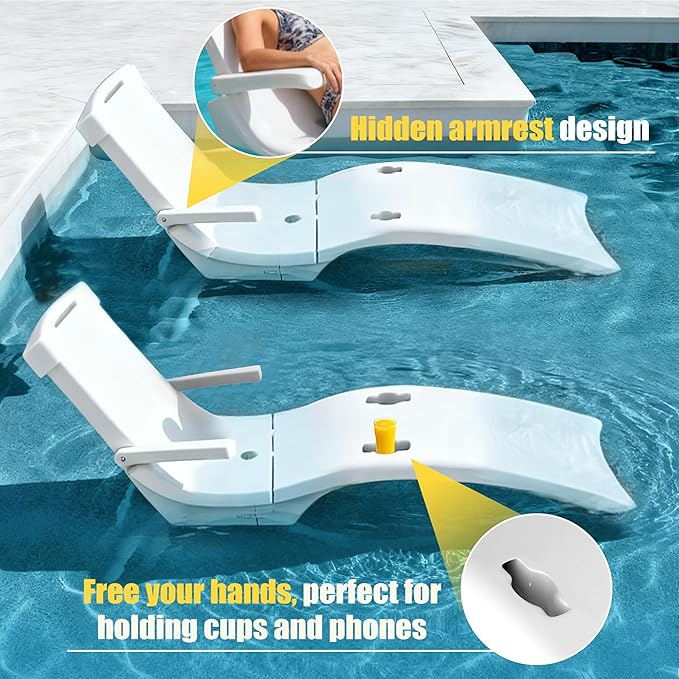 MARKETTY Pool Lounger, Fade-Resistant, Waterproof, Anti-Floating Patio Furniture, Pool Lounge Chair for Sun Shelf, Use in Pools with Shelves Up to 9-Inches Deep or Outside Pool Deck, White