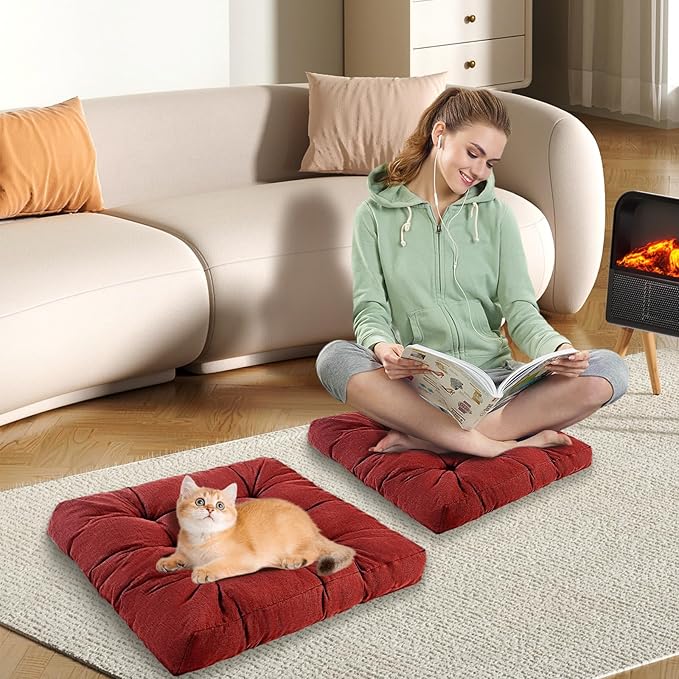 LYLNBYWK Meditation Floor Cushions, Thickened Floor Pillow for Adults, Large Square Pillows Seat Cushion for Tatami Living Room Yoga, Memory Sponge Block Added, 22x22 Inch, Wine Red