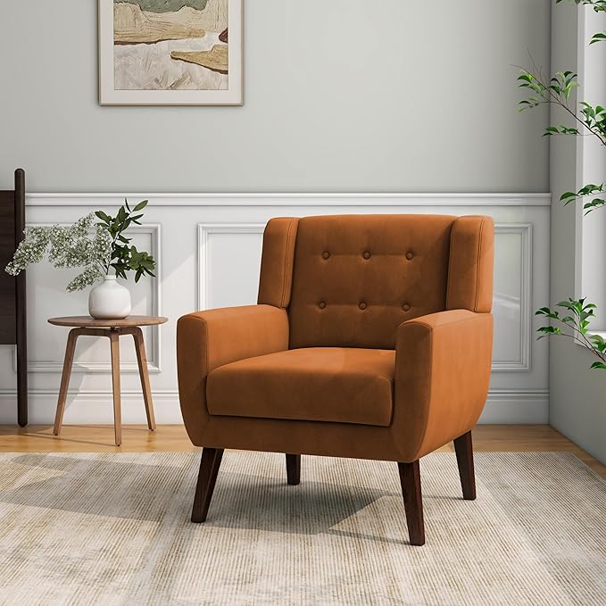 DREAMSIDEA Accent Chair, Modern Velvet Arm Chair for Living Room, Bedroom, Comfy High-Resilient Sponge Reading Chair for Small Spaces-Velvet Orange, Set of 1