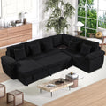 Modular Sectional Sleeper Sofa with Pull Out Bed, Storage Chaise & USB Charging, U Shaped Plush Corduroy Sectional Couches for Living Room, Comfy Convertible 7 Seat Cloud Sofa Bed, Dark Black