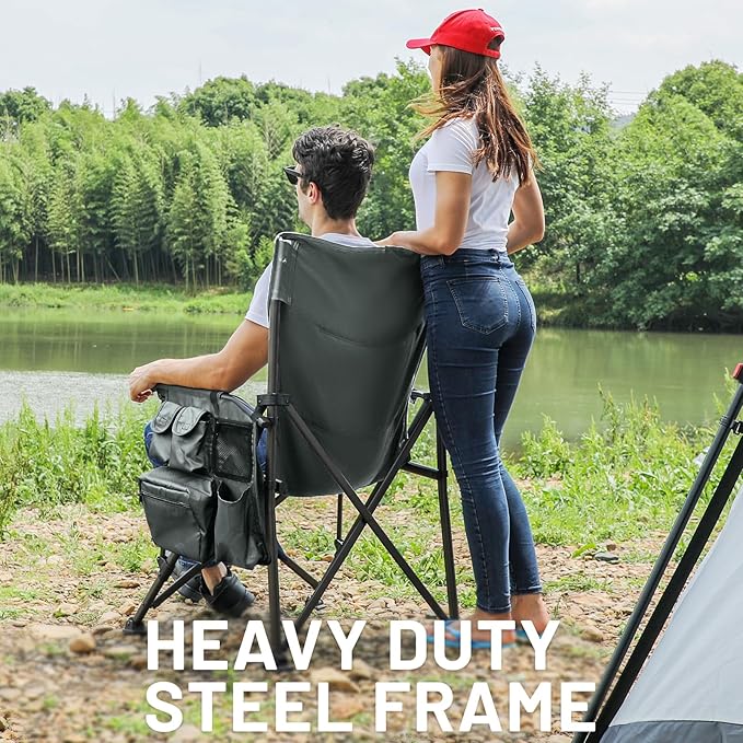 TIMBER RIDGE Oversized Folding Camping Chair High Back Heavy Duty for Adults Support up to 500lbs with Cup Holder, Side Pocket Cooler Bag