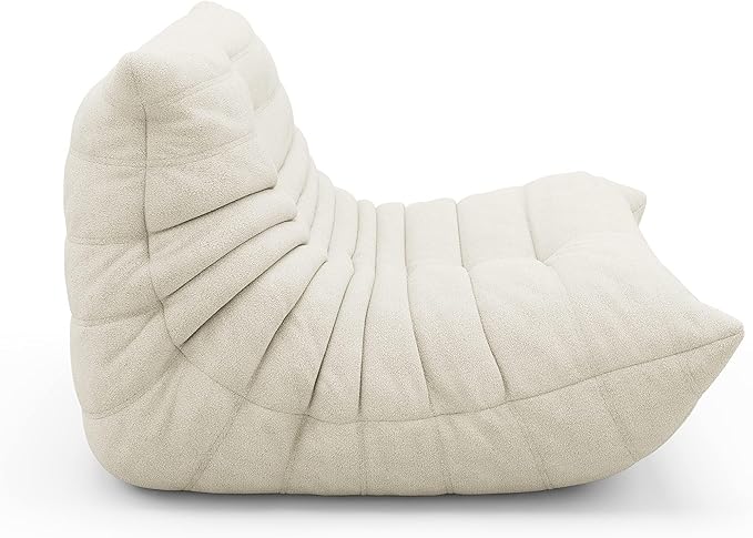 High-end Bean Bag Chair, Fireside Togo Chair with White Teddy Fabric Cover, Comfy & Soft Lazy Floor Lounge Sofa for Bedroom, Living Room, Office or Lounger