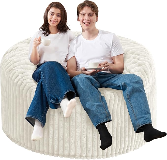 Homguava 4 FT Bean Bag Chair,4' Big Bean Bag,Large Bean Bag Chairs for Adults with Memory Foam Filled,Comfy Beanbag Chairs Soft Bean Bag Sofa with Dutch Corded Plush Cover-White