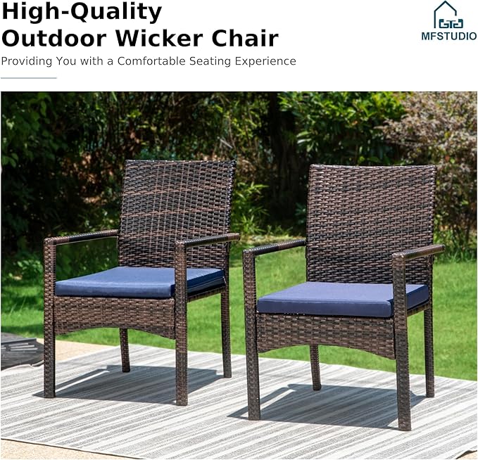 MFSTUDIO Patio Rattan Chairs Set of 6, Wicker Outdoor Dining Chairs Set of 6, All Weather Patio Armchairs w/Armrests, Steel Frame, Brown, 330lbs