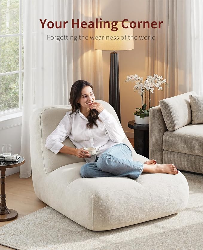 Relefree Goliath Bean Bag Chairs for Adults,Cozy Bean Bag Lounge Chair,Plush Memory Foam Filling,Oversized Reading Chair for Living Room,Bedroom,Large Fireside Sleeper Chairs for Gaming,Cream White