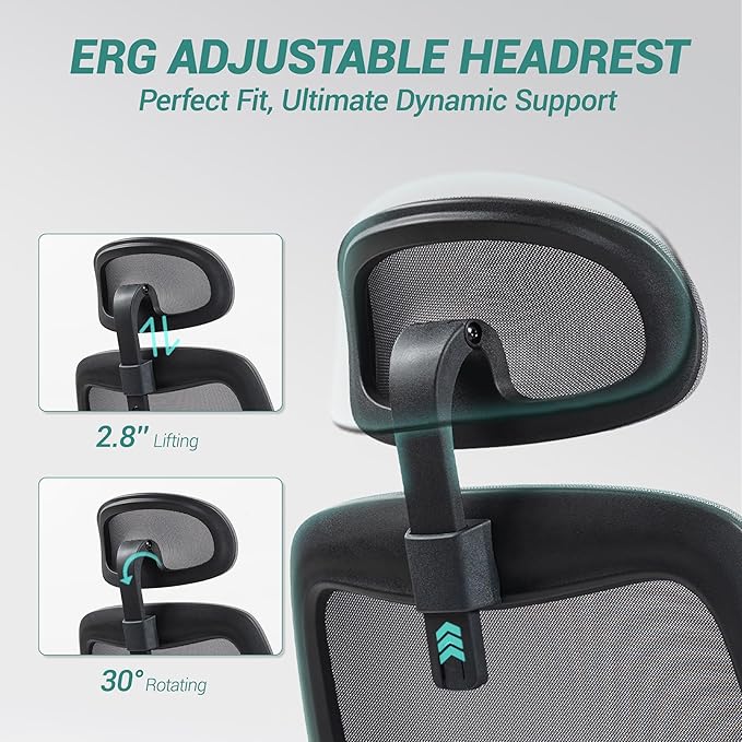 750 LBS Big and Tall Office Chair, Heavy Duty Executive Chair w/4D Arms, Ergonomic Computer Home Desk Chair, Swivel Mesh Chair w/2D Lumbar Support, Adjustable Headrest, Tilt Lock-Black and Grey