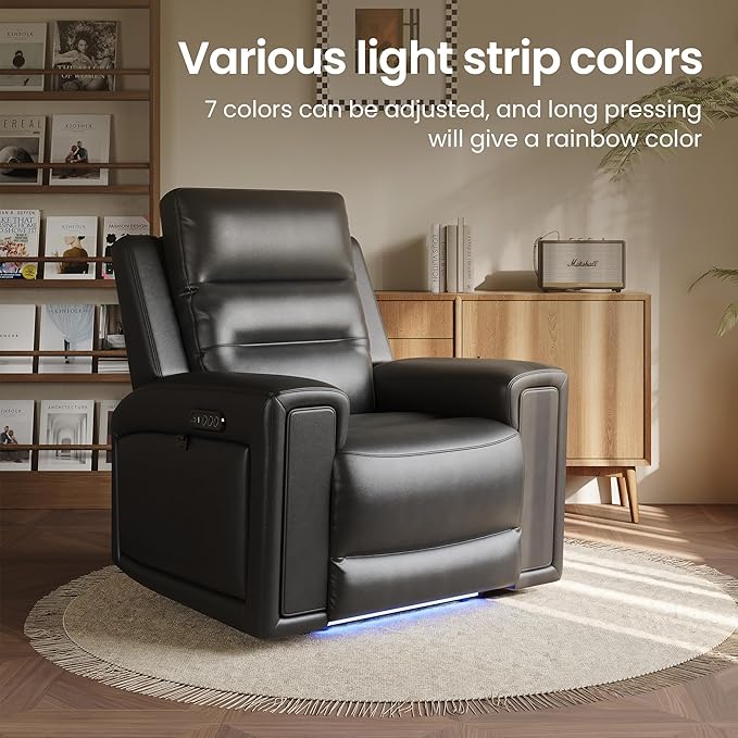 COLAMY Aura Triple Motors Power Recliner Chairs with USB and Type C Port, Home Theater Chair with LED Lights, Electric Wall Hugger Recliner for Living Room, Black