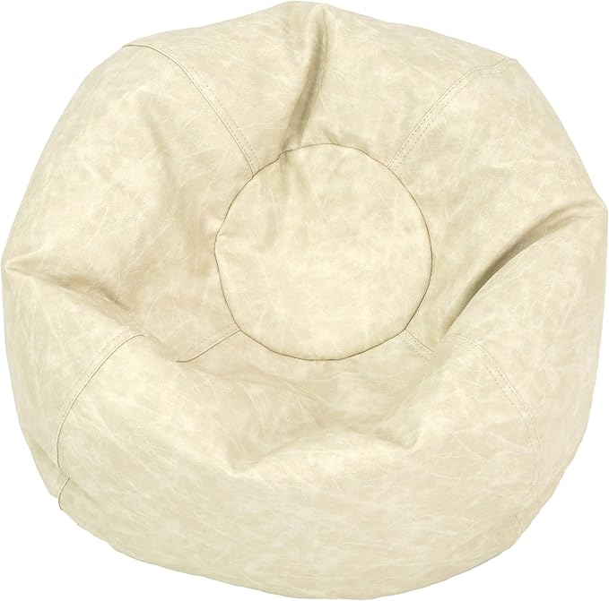 FDP Rustic Kid 22" Bean Bag Chair, Furniture for Kids, Perfect for Reading, Playing Video Games or Relaxing, Alternative Seating for Classrooms, Daycares, Libraries or Home - Almond