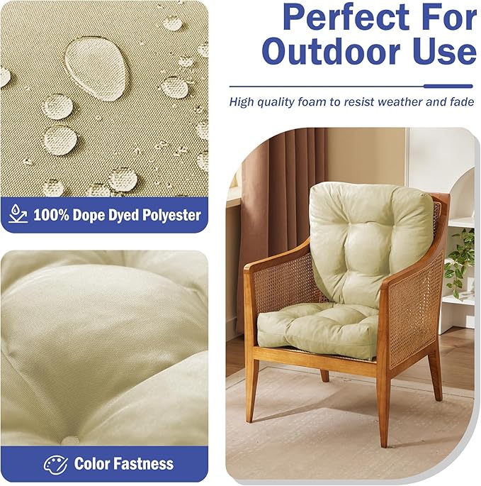 IPYNBAP Outdoor Chair Cushions Set of 4, Patio Chair Cushions with Ties, 19x19+5” Tufted Outdoor Seat Cushions, Waterproof Patio Furniture Cushions, Outdoor Dining Chair Pads, Beige