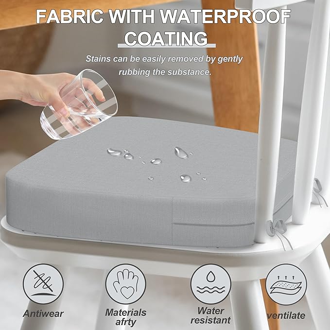 Iristykilin17'' x 16'' x 2.5"Thick Chair Cushions for Dining Chairs, 8 Pack WaterProof Easy Clean Kitchen Chair Pads with Ties and Non-Slip Backing - 30D High Elastic Foam Soft Kitchen Chair Cushions