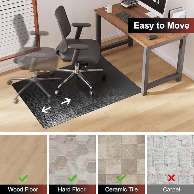 Mymeely Office Chair Mat for Hardwood Floor, 36"x48" Large Black PVC Computer Desk Chair Mat with Unique Pattern for Gaming, Anti-Slip Floor Protector for Home Office, Rolling Chair