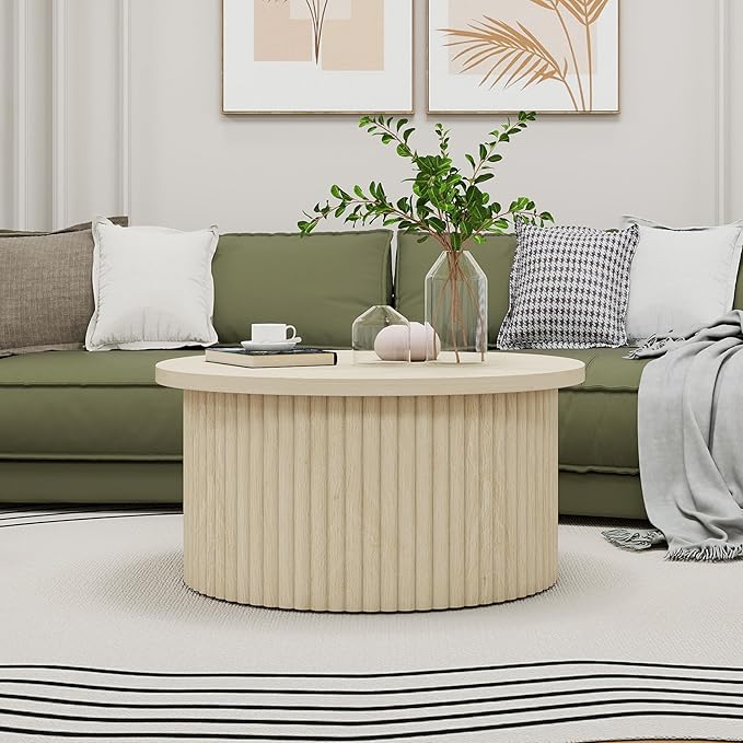 31.54" Round Coffee Table,Modern Drum Side Accent End Table for Living Room,Apartment,Natural