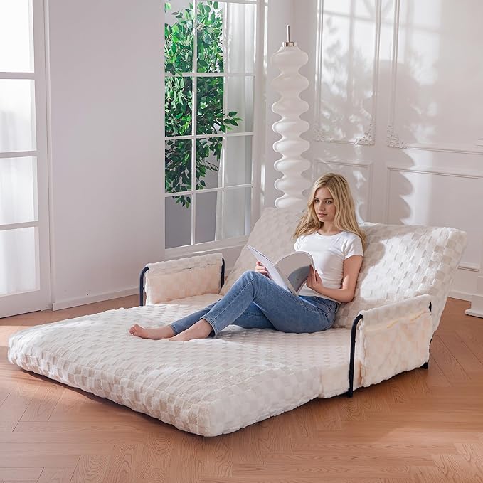 YOSHOOT Adjustable Lazy Floor Sofa, 5-Position Foldable Sleeper Chair with Armrest for Reading, Gaming - Convertible Bean Bag Sofa Bed Couch