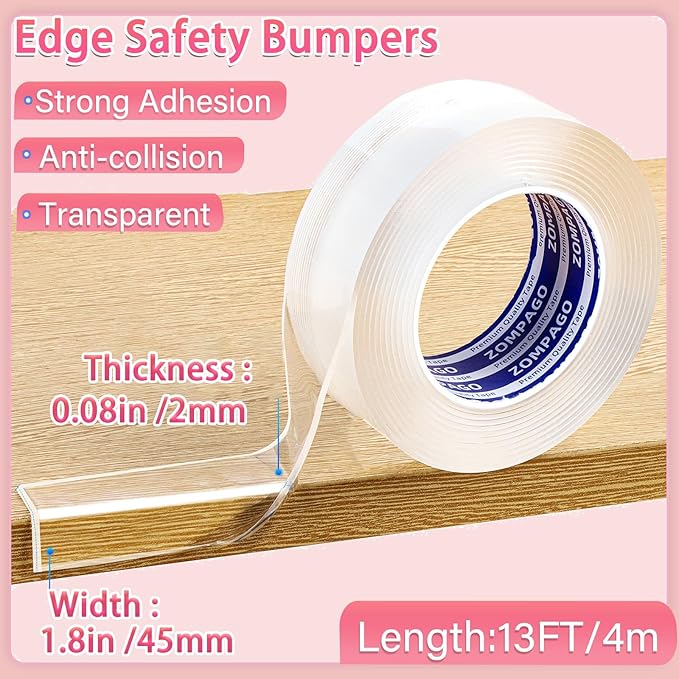 ZOMPAGO Clear Soft Corner Protectors for Furniture Strip,1.8in x13FT,Sharp Edge & Table Bumper,Window Edge,Wall Protector, Soft Corner Guards Safe for Proof,Table Corner Protectors in Family