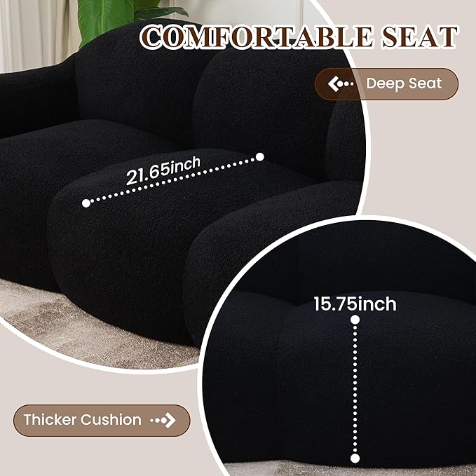 WJShome 90" Modern Curved Cloud Shaped Couches for Living Room, Bean Bag Chair Lazy Floor Couch, Cozy Leisure Boneless 3 Seater Sofa for Bedroom, Apartment-No Assembly Required (Black)