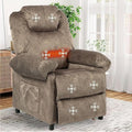 Pushback Massage Recliner Chair with Heat, Fabric Heated Small Massaging Reclining Chair Single Sofa for Adults, Overstuffed Push Back Manual Recliner for Living Room,Brown