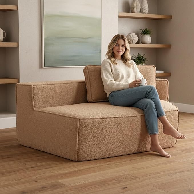 KEIKI 75.2" Teddy Fleece Single Sofa Chair – Soft Modular Floor Couch with Oversized Seat, Triple Back Cushions & All-Foam Comfort, Perfect Lounge Chair for Bedrooms, Studios & Relax Corners