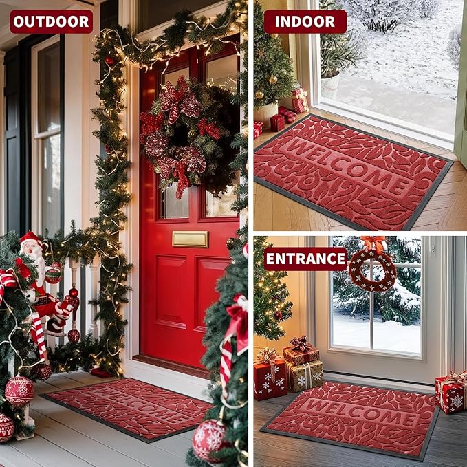 Yimobra Large Welcome Mat 60x36, Waterproof Non-Slip Outdoor Mats for Front Door Outside Entrance, Low-Profile Entryway Mat Indoor for Garage Patio, Wine Red
