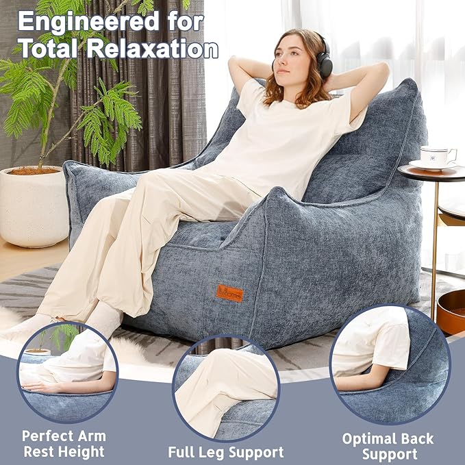 Giant Bean Bag Chair, Beanbag Chairs for Adults, Teens & Kids, Comfy Sofa Chair with Handle & Filling for Living Room, Reading & Gaming, Non-Slip(Bule-XL)