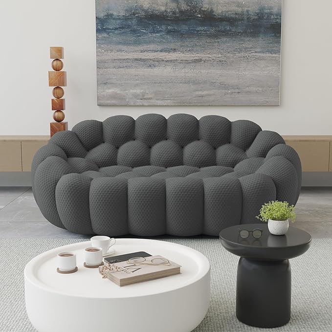 JACH 78.74'' Modern Bubble Curved Couch, Upholstered Love Seat Boneless Lazy Floor Sofa, 3D Honeycomb-Shaped Leisure Sofa for Living Room, Apartment, Small Space, Grey