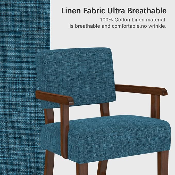 FAGAGA Accent Chair,Armchairs with Solid Wood Frame and Legs,Upholstered Reading Leisure Chair for Bedroom,Office,Waiting Room (Linen, Blue, One Chair)