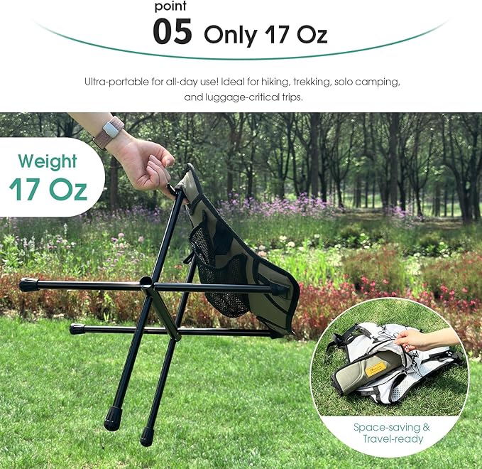 MOON LENCE Collapsible Stool, Compact Folding Stool with Storage Bag, Lightweight Camping Stool Small Portable Seat for Camping, Hiking, Fishing, Gardening, Outdoor Green