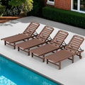 SERWALL Patio Chaise Lounge Set of 4, HDPE Outdoor Lounge Chair with Cup Holder, 5 Positions Adjustable Poly Lounger with Rolling Wheels for Poolside, Deck, Sunbathing, Brown