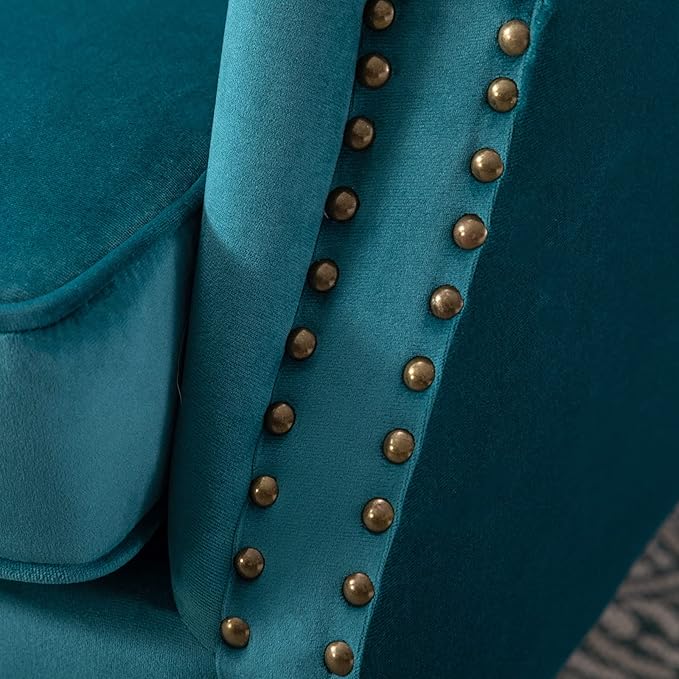 LZAREAL Accent Reading Arm Chairs for Living Room Bedroom, Midcentury Modern Comfy Corner Sofa Chair, Wingback Waiting Room Club Chair with Button Tufted Back &Lumbar Pillow, Velvet Teal