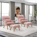 CANMOV Modern Accent Chair with Ottoman Set of 2, Soft Fabric Armchair with Adjustable Backrest and Side Pockets, Comfy Lounge Chair for Living Room, Bedroom, Apartment, Office, Pink