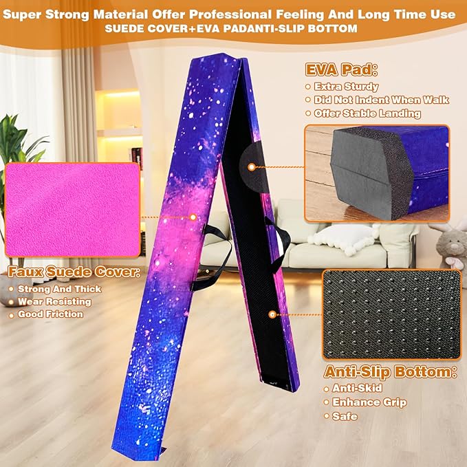 MARFULA 6 FT / 8 FT / 9 FT Folding Gymnastics Beam Foam Balance Floor Beam - Extra Firm - Suede Cover - Anti Slip Bottom with Carry Bag for Kids/Adults Home Use