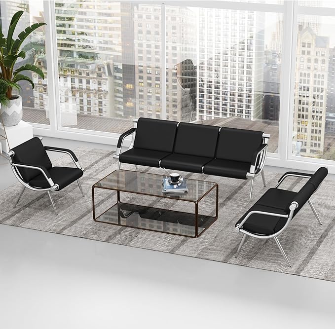 Kinfant Waiting Room Chair- Office Reception Furniture with Armrest and PU Leather Cushion, Office Guest Chair for Waiting Room Airport Hospital Bank Lobby, Black (1 Seat+2 Seat+3 Seat)
