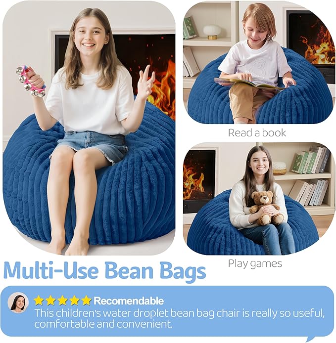 Homguava 2FT Bean Bag Chair, 2' Small Bean Bags with Memory Foam Filled, Beanbag Chairs with Machine Washable Cover Dutch Corded Plush Cover for Classroom,Living Room,Bedroom-Blue