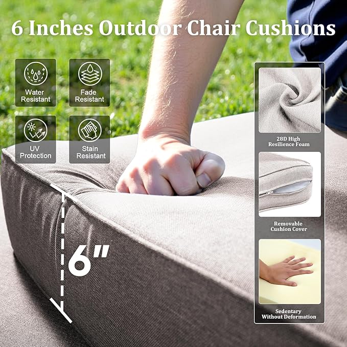 Luxury Patio Furniture Set with 42.5" Fire Pit Table, 8 Pieces High Back All Weather Wicker Outdoor Furniture w/ 6-Inch Thick Cushions, Patio Swivel Chairs Couch for Deck Balcony Backyard Brown/Beige