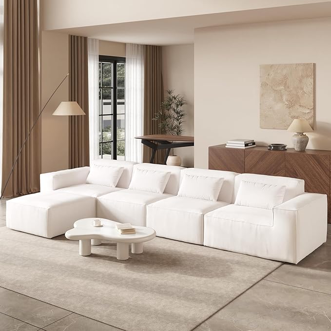 JACH L-Shaped Cloud Sectional Couch, 149" Huge Plus Modular Sofa, Modern Comfy Cloud Couches with Reversible Chaise Ottoman, Sofas Furniture for Living Room, Office, Apartment, Beige