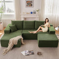 Lakifun 107" L-Shape Sofa with Ottoman, Modern Modular Sectional Comfy U-Shape Cloud Couch, Deep Seat, Upholstered Corduroy Sleeper Chaise Longue for Living Room Bedroom, No Assembly Required, Green